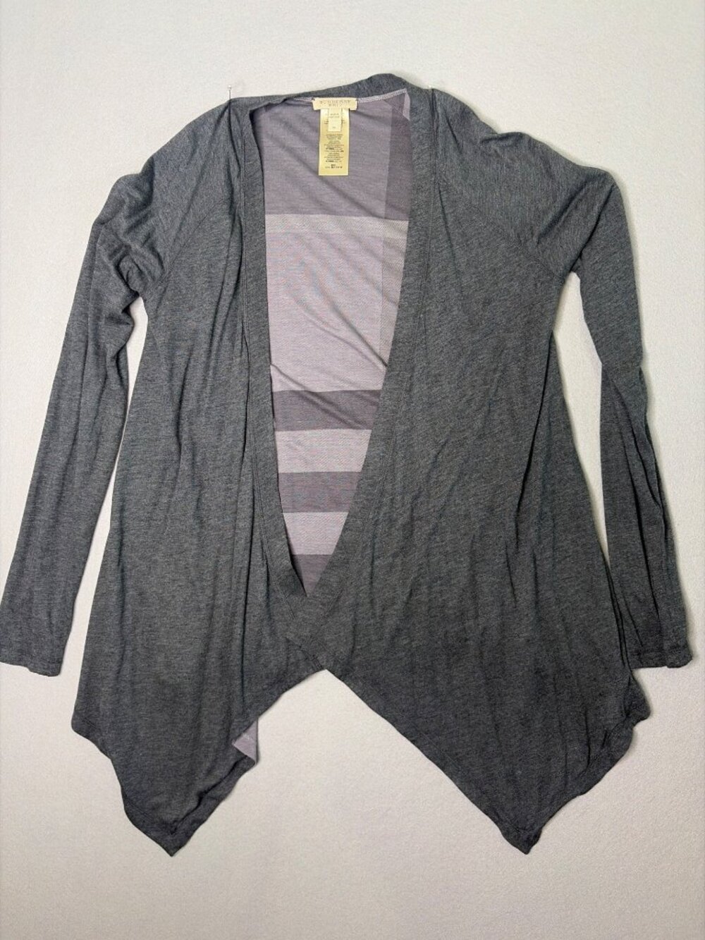 Burberry Brit Waterfall Cardigan Size M Solid Grey and Grey Checkered Reversible